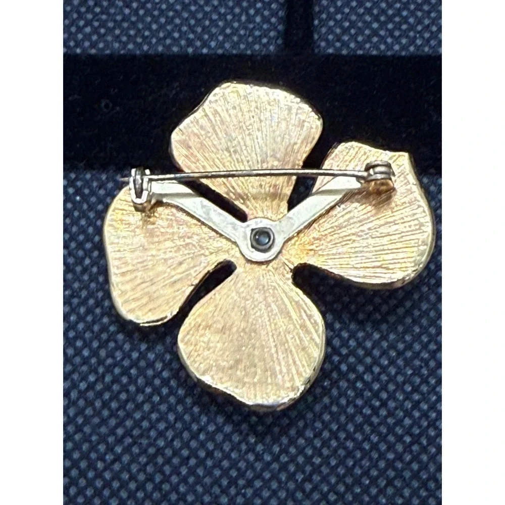 Vintage Pink Enamel Flower Brooch Gold Tone Turquoise Center Petal Pin